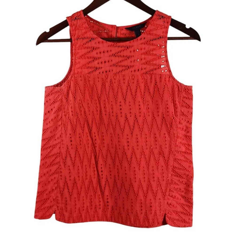 J. Crew Cotton Eyelet Cut Lined Women's Preppy Corral/Pink Tank Top Size 0